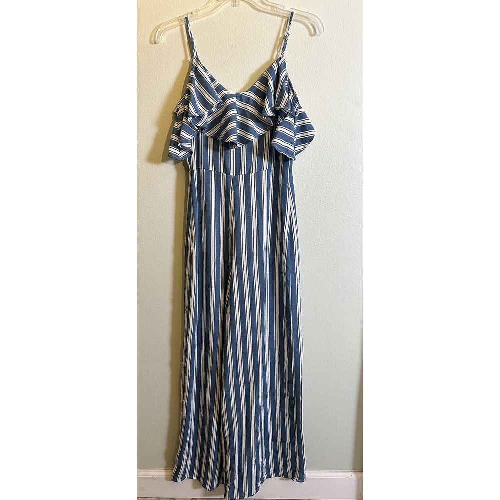 Love University Jumpsuit Womens Small Multicolor Striped Off Shoulder Wide-Leg